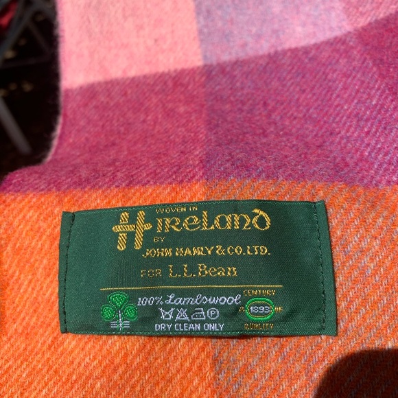 John Hanley for L. L. Bean 100% lambswool scarf orange purple 65X12 inches - Picture 2 of 4